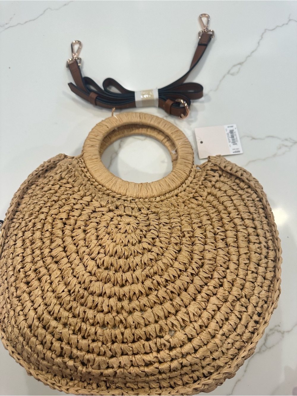 Lauren Conrad NWT Raffia Straw Round Handle Crossbody Bag - Picture 2 of 9